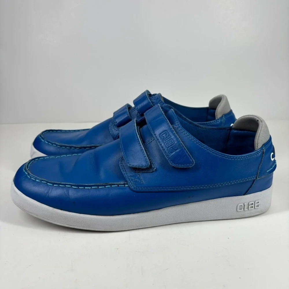 CLAE Cousteau Men's 12 Royal Blue Leather Double-Strap Moc-Toe Boat Shoe Sneaker